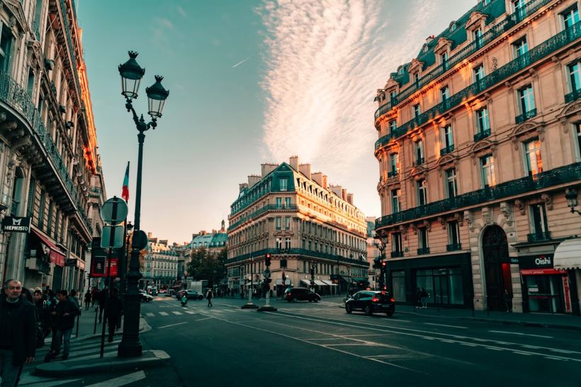 Paris Metro train and city street transportation